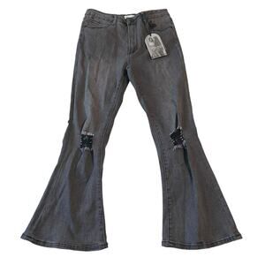 Kendall & Kylie Womens Jeans Size 9/10 Black Kouture High Rise Crop Flare Denim